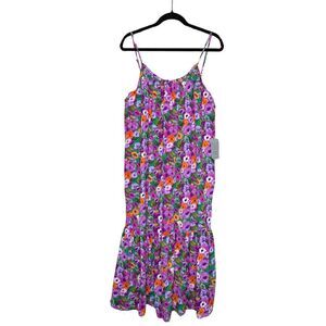 LUSH Nordstrom Sleeveless Tiered Floral Ruffle Tropical Midi Dress Medium Purple